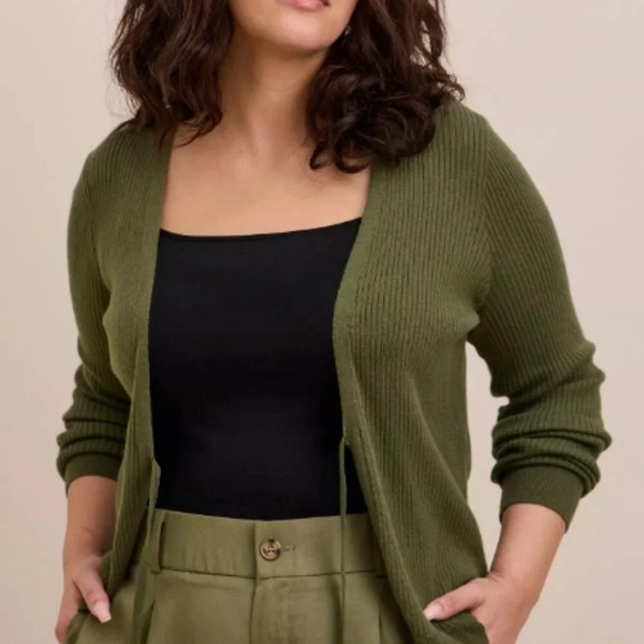 TORRID Cardigan Tie-Front Ribbed Sweater in Olivine - Size 1 (14/16) - Picture 4 of 12